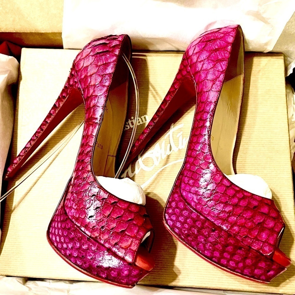 Christian Louboutin Lady Peep Python skin peep pumps EU39 rare 100% authentic - Picture 10 of 12